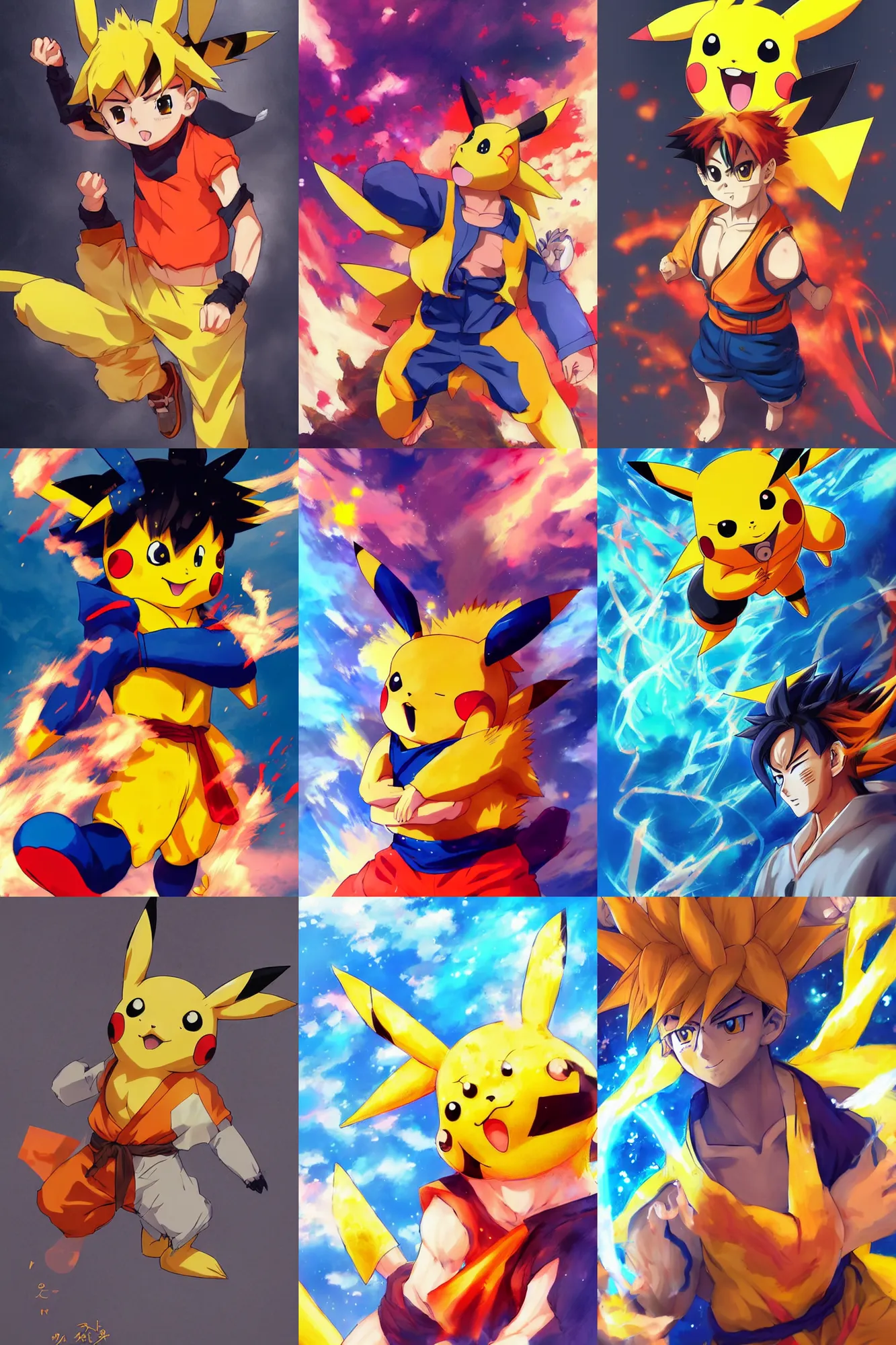 Prompt: beautiful anime art of pikachu dressed as Goku by WLOP, rossdraws, Logan Cure, Mingchen Shen, BangkuART, sakimichan, yan gisuka, JeonSeok Lee, zeronis, Chengwei Pan on artstation