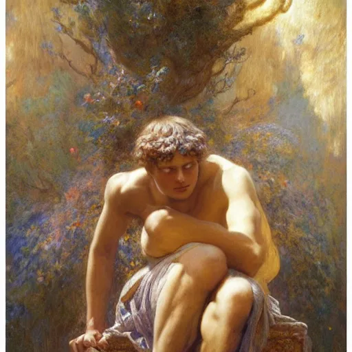 Prompt: highly detailed potrait of anxiety as greek god, painting by gaston bussiere, craig mullins, j. c. leyendecker, lights, art by ernst haeckel, john william godward, hammershøi,,