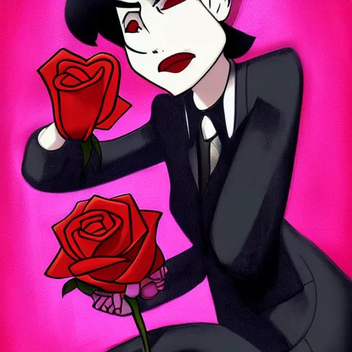 Image similar to digital painting, accurate details, james of team rocket holding a rose, elegant, cool, trending on artstation, fanart