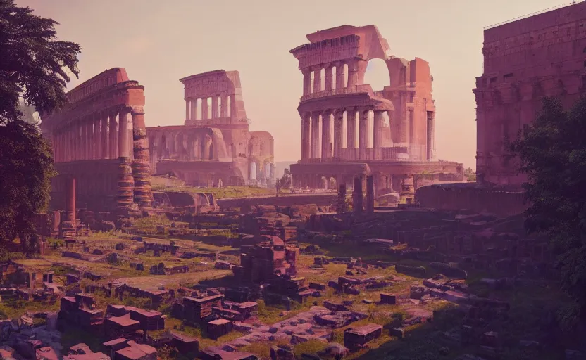 Image similar to Ancient Rome, rendered by Beeple, Makoto Shinkai, syd meade, simon stålenhag, environment concept, digital art, unreal engine, WLOP, trending on artstation, 4K UHD image, octane render,