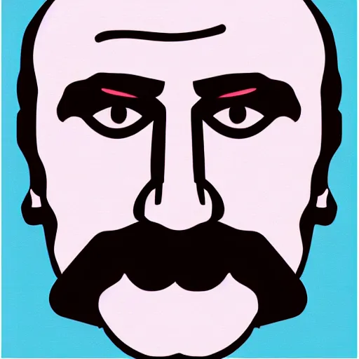 Prompt: taras shevchenko. face. old, balding, very long moustache. simple vector graphics icon by andy warhol