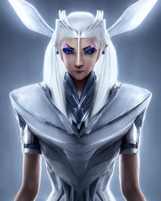 Prompt: perfect white haired attractive egyptian goddess, warframe armor, beautiful, symmetric, dreamy, half asian, pretty face, blue eyes, khaleesi, detailed, scifi platform, laboratory, experiment, 4 k, ultra realistic, epic lighting, android body, illuminated, cinematic, masterpiece, art by akihito tsukushi, voidstar