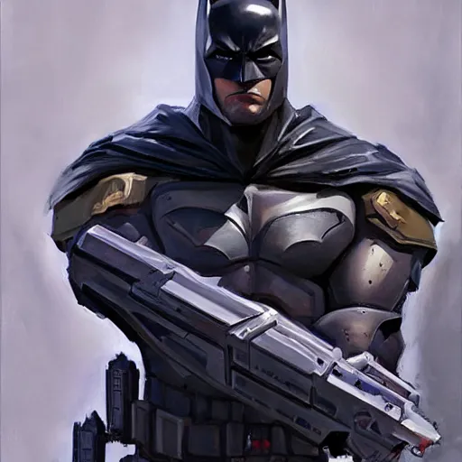 Prompt: greg manchess portrait painting of fully armored bruce wayne aka batman as overwatch character, medium shot, asymmetrical, profile picture, organic painting, sunny day, matte painting, bold shapes, hard edges, street art, trending on artstation, by huang guangjian and gil elvgren and sachin teng