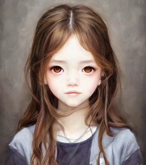 Prompt: portrait of a young cute beautiful girl with brown hair and big brown eyes artwork by WLOP, Hikari Shimoda, Studio Ghibli, Chie Yoshii, artstation