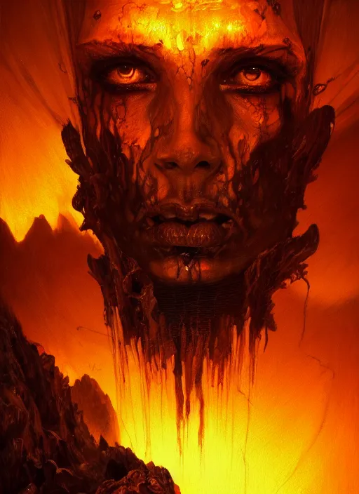 Image similar to close up portrait of a ghost in the mountains of hell, oil painting by tomasz jedruszek, cinematic lighting, pen and ink, intricate line, hd, 4 k, million of likes, trending on artstation