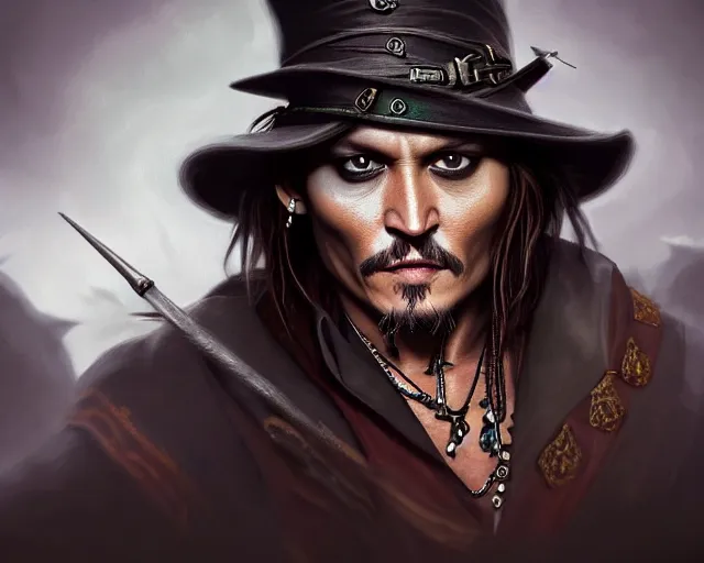 Image similar to photography of johnny depp, deep focus, d & d, fantasy, intricate, elegant, highly detailed, digital painting, artstation, concept art, matte, sharp focus, illustration, hearthstone,