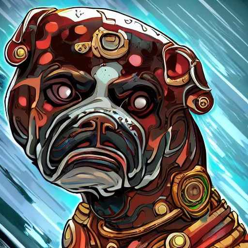 Image similar to cyborg bulldog comic style concept art, elegant, colorful, highly detailed, digital painting, artstation, concept art, illustration