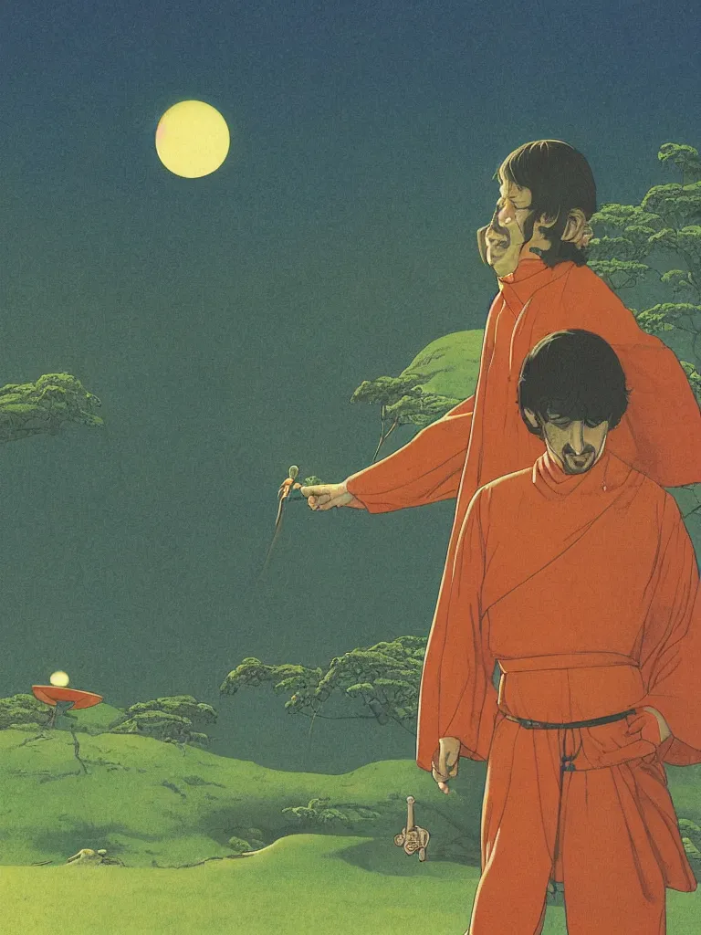 Image similar to an image of ringo starr as samwell from the lord of the rings, taking mind altering drugs, dreaming psychedelic hallucinations in the vast middle earth landscape, by kawase hasui, moebius, edward hopper, colorful flat surreal design, dramatic lighting, hd, 8 k, artstation