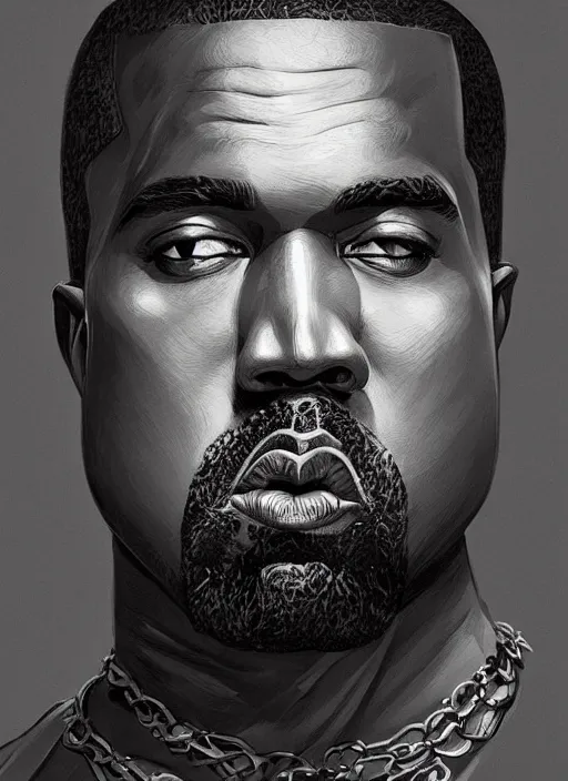 Image similar to Portrait of Kanye West, marvel comics, dark, intricate, highly detailed, smooth, artstation, digital illustration by Ruan Jia and Mandy Jurgens and Artgerm and Wayne Barlowe and Greg Rutkowski and Frank Frazetta