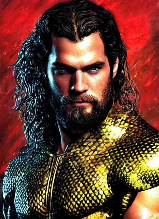 Prompt: An epic fantasy comic book style portrait painting of Henry Cavill as Aquaman, Unreal 5, DAZ, hyperrealistic, octane render, cosplay, RPG portrait, dynamic lighting