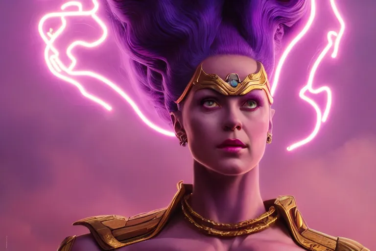 Prompt: thanos marie antoinette, neon god of city character portrait, rococo, in the style of moebius, artstation, greg rutkowski, artgerm, rockwell, wlop, tom bagshaw, and waterhouse, perfect face, expressive eyes, sharp focus, cinematic lighting, beautiful, elegant, oil painting,