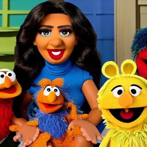 Image similar to kim kardashian as a muppet in sesame street, 8k resolution, full HD, cinematic lighting, award winning, anatomically correct