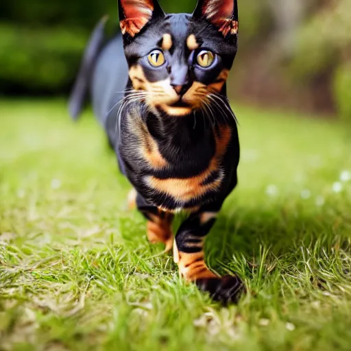 Prompt: a feline dachshund - cat - hybrid, animal photography