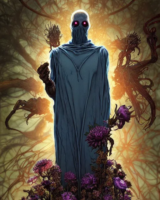 Prompt: the platonic ideal of flowers, rotting, insects and praying of cletus kasady ultimate carnage thanos dementor doctor manhattan chtulu nazgul bioshock davinci, artstation, detailed, intricate, hyperrealism, intense, scary, decay, dmt, art by brock hofer and artgerm and greg rutkowski and alphonse mucha