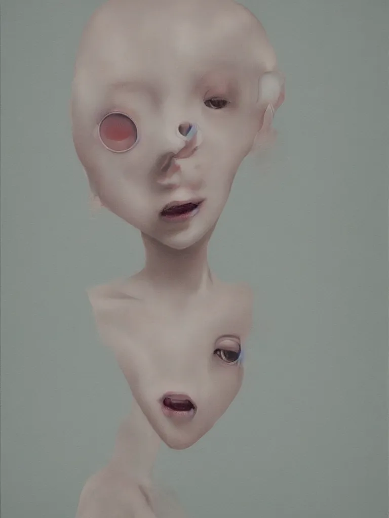 Image similar to cute, yet also unsettling and sinister neo - pop fine art figurative fine art painting by yoshitomo nara in an aesthetically pleasing natural and pastel color tones