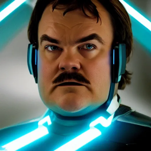 Prompt: portrait, jack black in the movie tron legacy ( 2 0 1 0 ), cinematic, film still