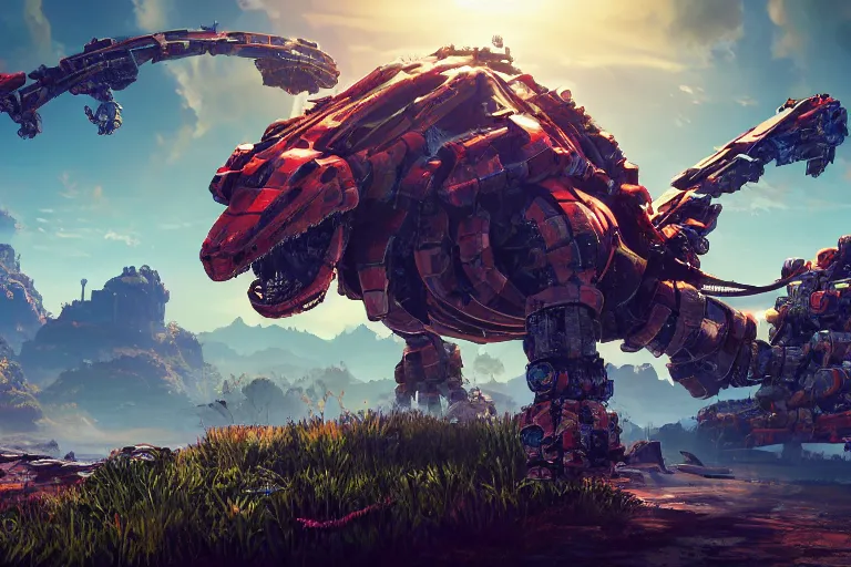 Image similar to shellsnapper machine mecanical creature robot of horizon forbidden west horizon zero dawn radiating a glowing aura global illumination ray tracing hdr fanart arstation by ian pesty and alena aenami artworks in 4 k