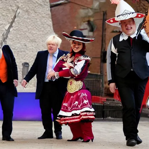 Image similar to Boris Johnson and Mexican mariachi dancing together