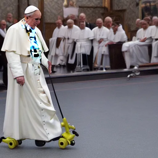 Image similar to a photo of the pope on roller skates in the vatican