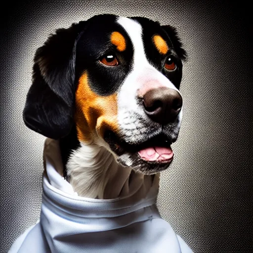 a high detail shot of abig swiss mountain dog wearing | Stable Diffusion |  OpenArt