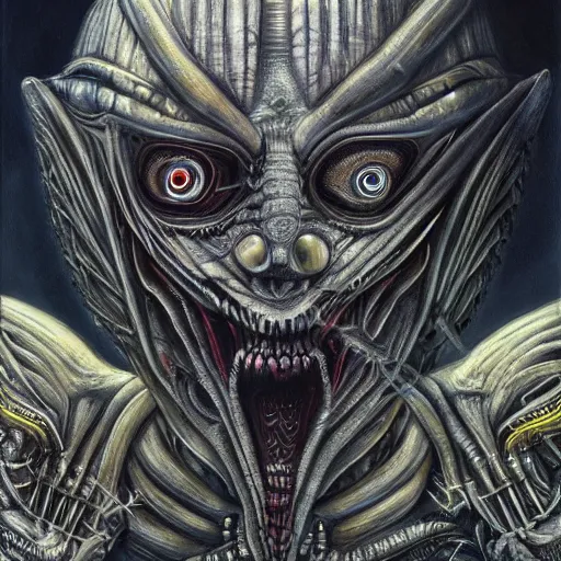 Prompt: Giger portrait of queen dragon, HD, soft shading, hyperdetailed, wide angle lens, fantasy, futuristic horror, style of giger