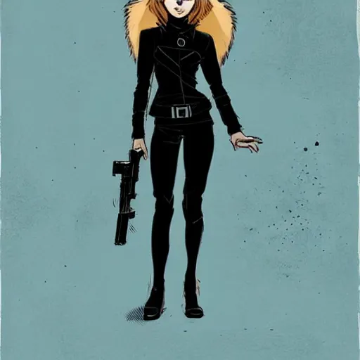 Prompt: Rafael Albuquerque comic art, fennec fox animal as a Russian spy, black outfit, smirk, fun pose