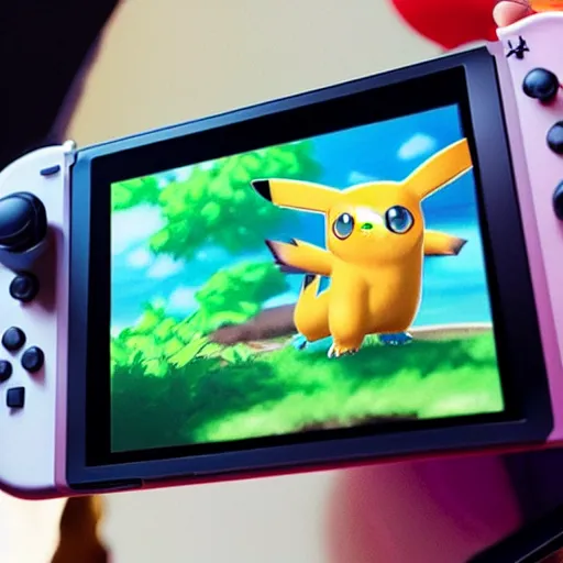 Prompt: “The Pokémon Koraidon looking at its reflection in a Nintendo switch screen, over-the-shoulder-shot, digital art”