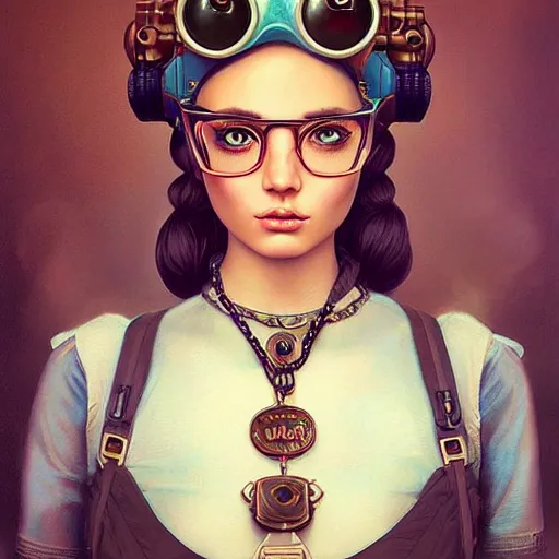 Prompt: Lofi Steampunk portrait Pixar style by Tristan Eaton Stanley Artgerm and Tom Bagshaw.