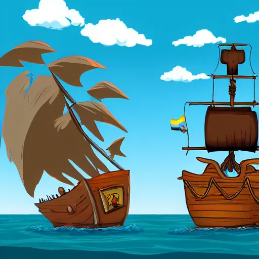 Prompt: a pirate ship near shore, by Toon Boom Harmony