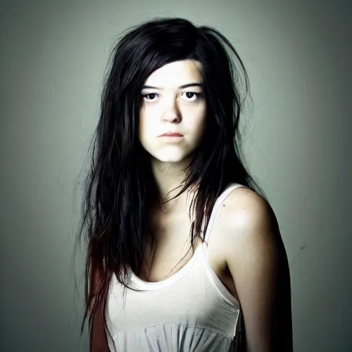 Image similar to a masterpiece portrait photo of a beautiful young woman who looks like an emo mary elizabeth winstead, symmetrical face