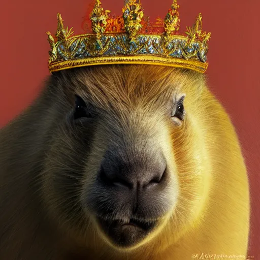 Prompt: a portrait of a capybara wearing a crown, oil painting, high detailed, art station, concept art, 4k, 8k