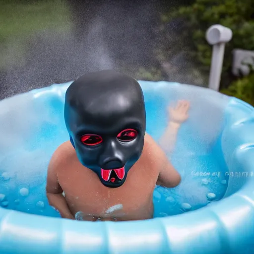 Image similar to grim reaper inside a kiddie pool, very detailed, very realistic, photograph, 5 0 mm, canon, nikon, zeiss lens, editorial, perfect composition, perfect lighting, 4 k