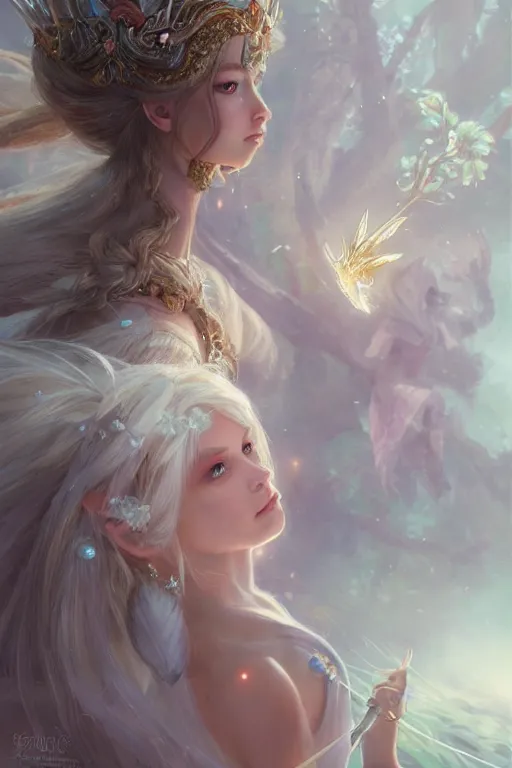 Image similar to fairy princess, highly detailed, d & d, fantasy, highly detailed, digital painting, trending on artstation, concept art, sharp focus, illustration, art by artgerm and greg rutkowski and fuji choko and viktoria gavrilenko and hoang lap