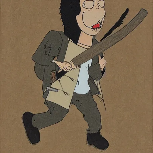 Image similar to portrait of a drunken man wielding an axe by hayao miyazaki