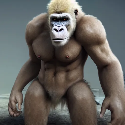 Image similar to angry old tough rough looking albino gorilla. scars, scary, gruffness, interesting 3 d character concept by square enix, in the style of league of legends, hyper detailed, character modeling, cinematic, final fantasy, video game character concept, ray tracing, fur details, maya, c 4 d