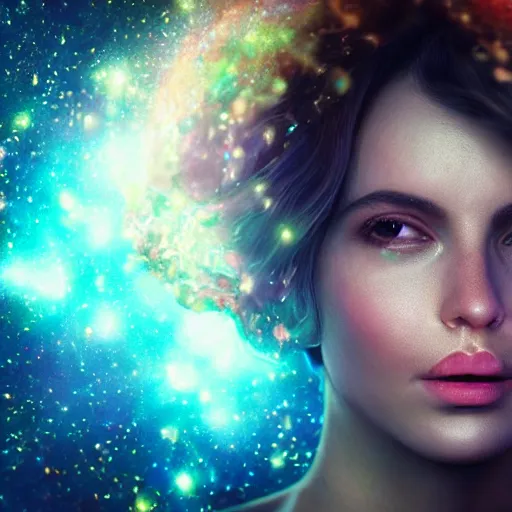 Prompt: woman portrait made out of galaxies floating in space, saturn, highly detailed, beautiful, realistic, comic book art, unreal engine, octane render, sharp focus