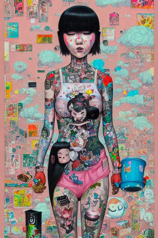 Image similar to full view, from a distance, of anthropomorphic trashcan, style of yoshii chie and hikari shimoda and martine johanna, highly detailed