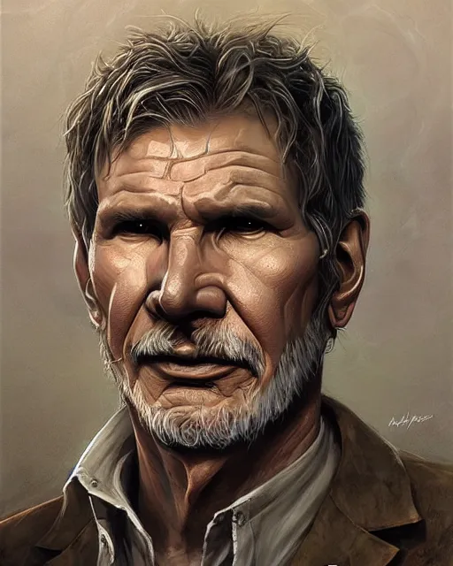 Image similar to lovecraft biopunk portrait of harrison ford by tomasz alen kopera and peter mohrbacher.