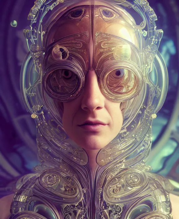 Prompt: intricate ornate opulent transparent clear see - through portrait of a cybernetic beautiful alien nautilus, mottled coloring, adorable, childlike, apocalyptic environment, ultra realistic, concept art, art nouveau, photorealistic, octane render, 8 k, unreal engine. art by christopher marley and artgerm and greg rutkowski and alphonse mucha