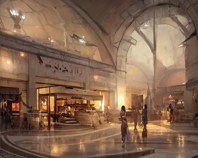 Prompt: a mall in the style of ancient egypt, art by greg rutkowski and artgerma, stunning concept art, interior design architecture