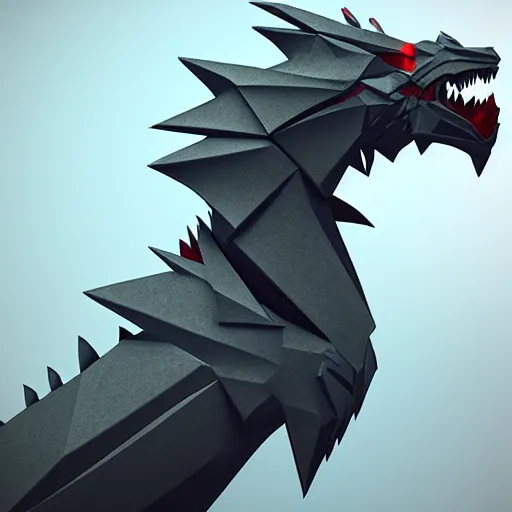 Image similar to Dragon low poly , photo , trending on artstation , Matte painting ,Hyperdetailed , CGSociety