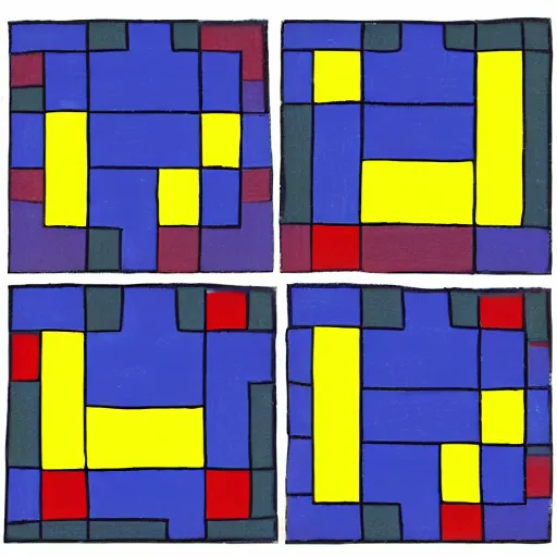 Image similar to an image with matrix of 2 x 2 blocks, each block is an animation frame of a walking dog, the frames are in sequence, oil on canvas