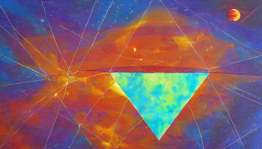 Image similar to hexagonal solar sail, floating in space blocking the sun, oil painting