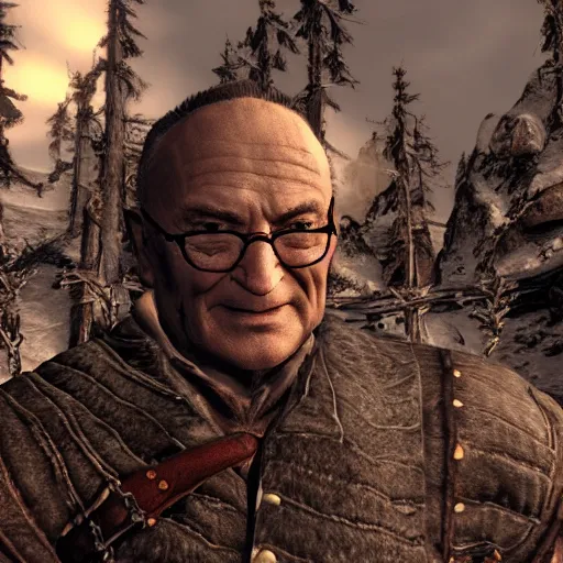 Image similar to a screenshot of chuck schumer in skyrim