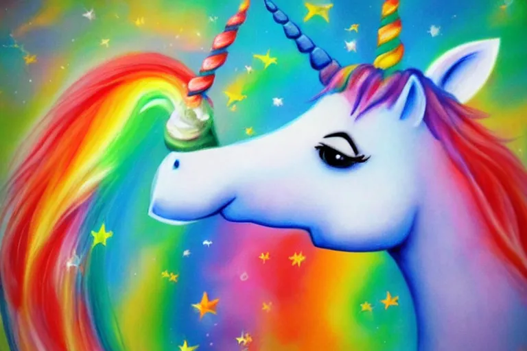 Image similar to badly done cheesy unicorn airbrush art