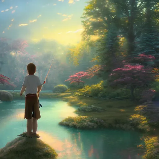 Prompt: My heart is pierced by cupid, by Makoto Shinkai and thomas kinkade, digital painting, Matte painting, trending on artstation and unreal engine