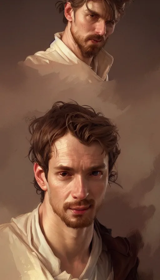 Prompt: portrait of homely man, dreamy and ethereal, stupid expression, side angle, intricate, elegant, highly detailed, digital painting, artstation, concept art, smooth, sharp focus, illustration, art by artgerm and greg rutkowski and alphonse mucha