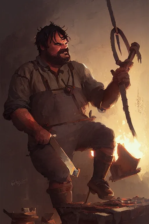 Image similar to jack black the blacksmith by greg rutkowski