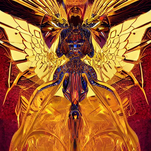 Image similar to Mechanical angel, golden wings, mechanical style, tarot, by dylan kowalski