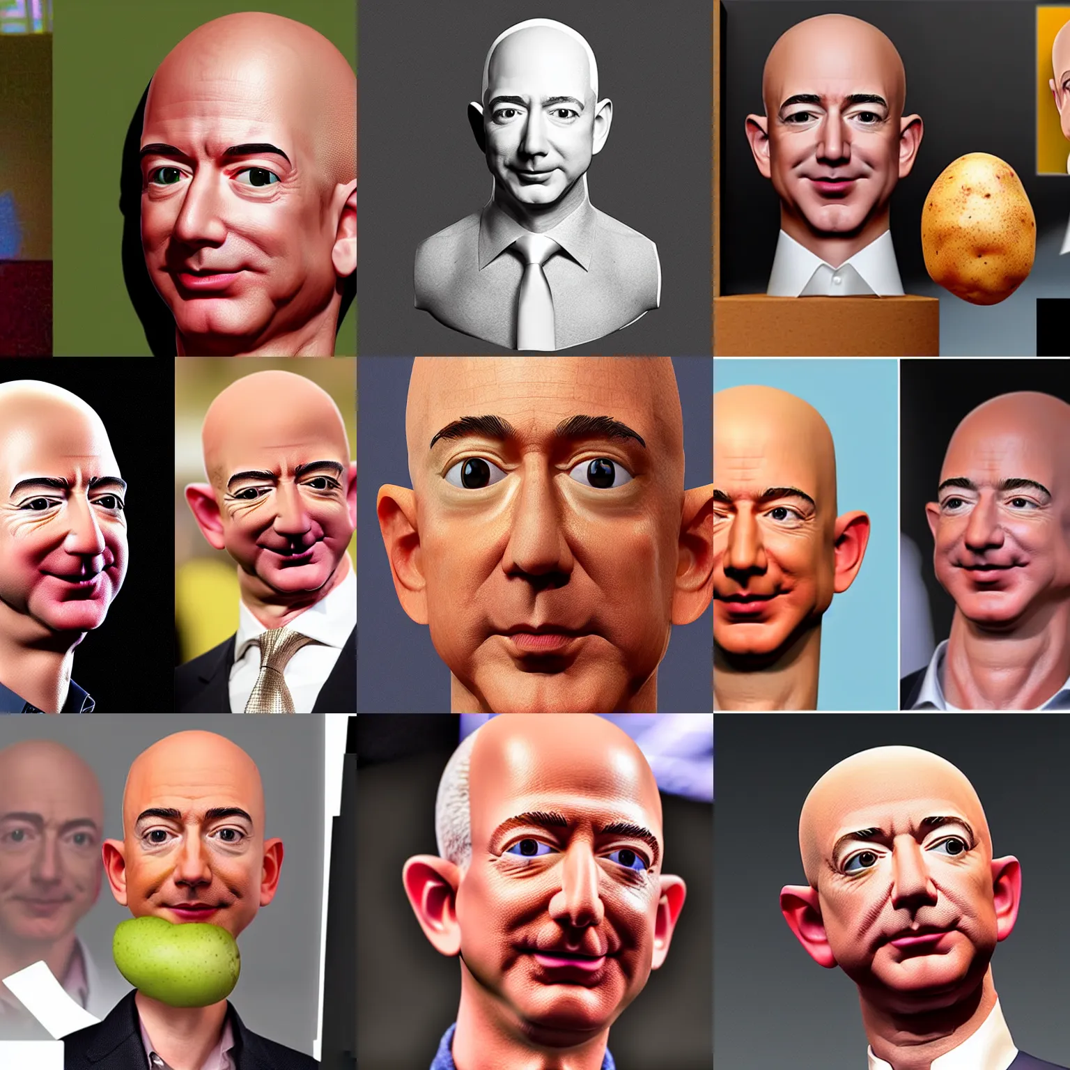 Prompt: jeff bezos head transposed on a potato. realistic, detailed. one subject